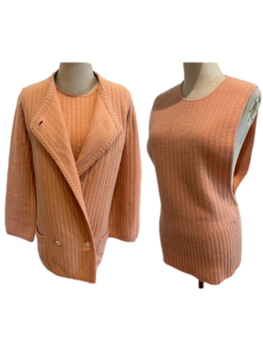 2PC ADRIENNE VITTADINI LAMBS WOOL ANGORA CARDIGAN & VEST VINTAGE LUXURY SZ M - Picture 3 of 16
